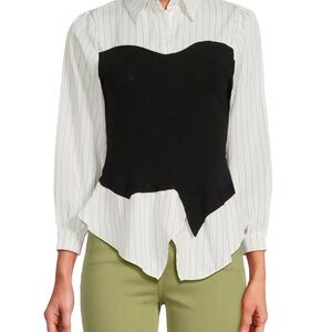 NWT Avantlook Layered-Look Corset & Pin Stripe Button Down Shirt